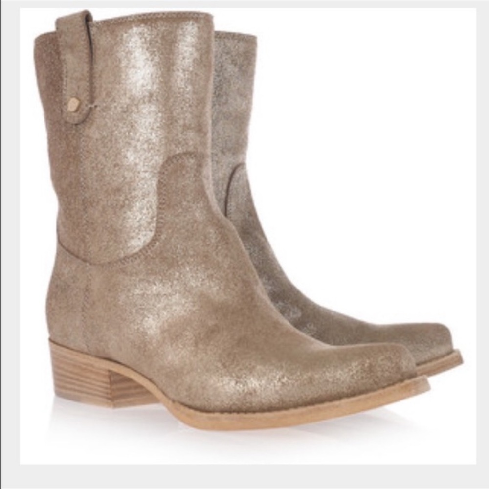 Jimmy Choo Gold Metallic Suede Leather Boots